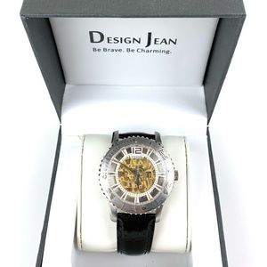 Design Jean Automatic Watches Big Watch Face Black Leather Band